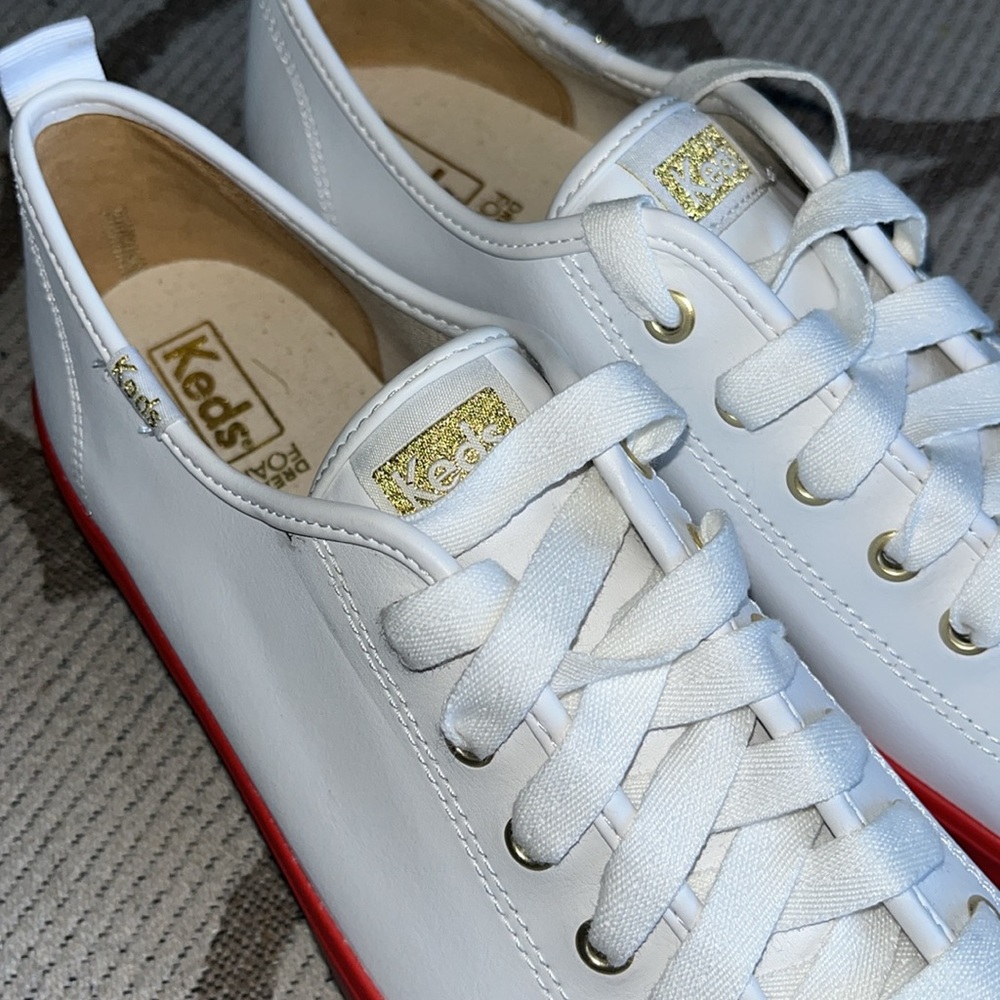 Keds White Platform Sneakers with Rainbow Stripe Sole - Picture 9 of 10
